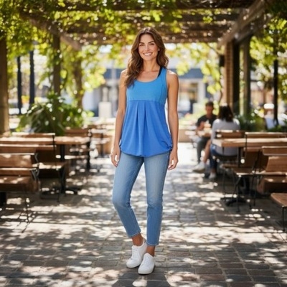 Old Navy Active Loose Fit Pleated Racerback Tank Top Blue Drawstring Hem M